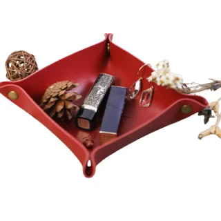 【Porabella】北歐風ins皮革收納盤 訂製款質感皮革PU桌面收納盒收納盤 飾品鑰匙儲物盤折疊盤 莫蘭迪色