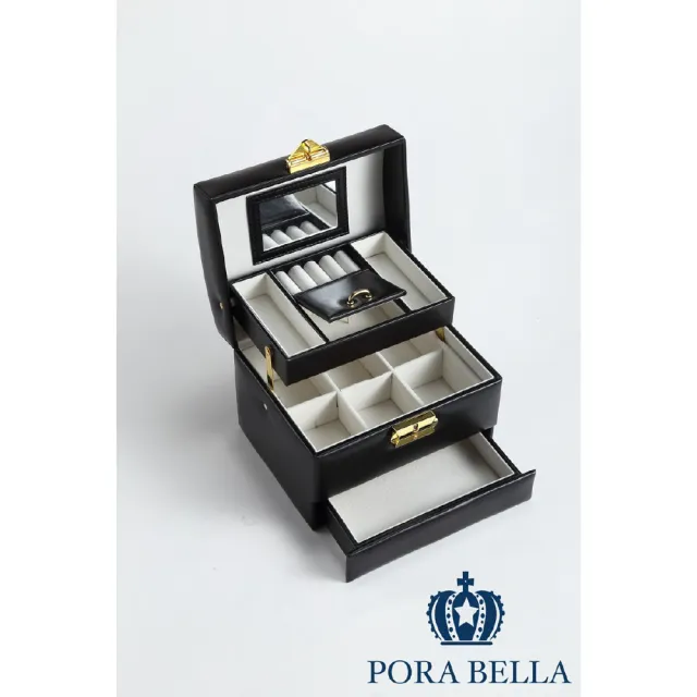 【Porabella】大容量皮革首飾盒 手提珠寶盒絨布盒飾品盒 飾品戒指項鍊耳環耳夾收納 透明展示收納盒防水