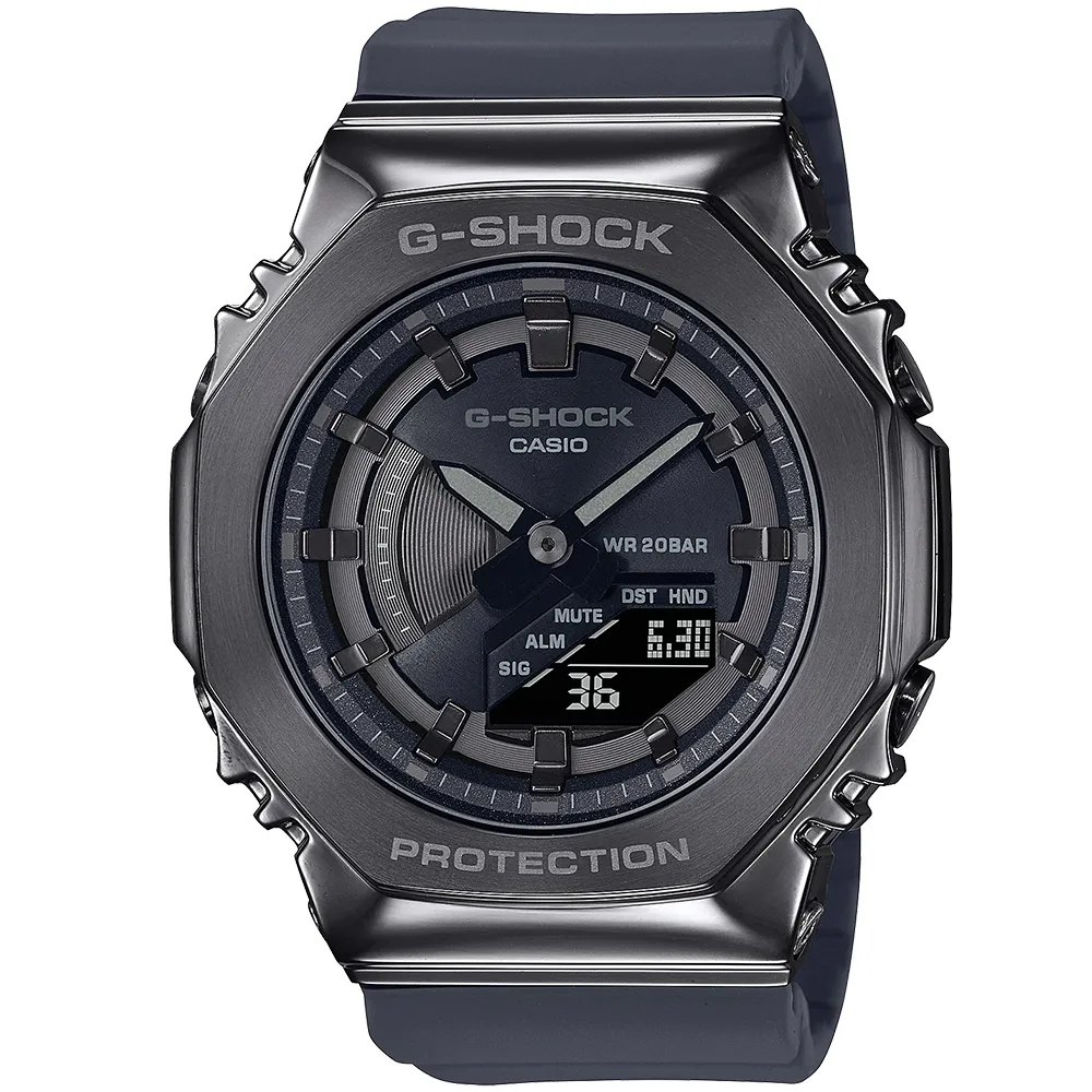 【CASIO 卡西歐】G-SHOCK 金屬時尚八角髮絲紋雙顯錶  禮物(GM-S2100B-8A/速)