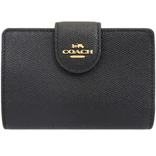 【COACH】黑色皮革寬版釦式零錢袋中夾
