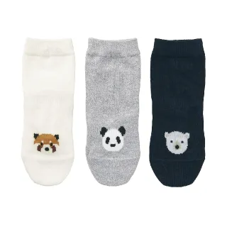 【MUJI 無印良品】幼兒棉混腳跟特殊編織動物紋樣直角襪三雙組(混色11-15cm)