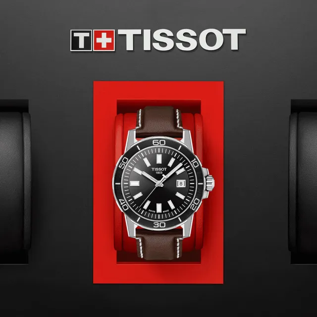 【TISSOT 天梭】Supersport 石英手錶-黑x咖啡/44mm 送行動電源(T1256101605100)