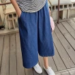 【M SELECT】韓 女款 簡約百搭鬆緊牛仔寬褲 深藍/淺藍