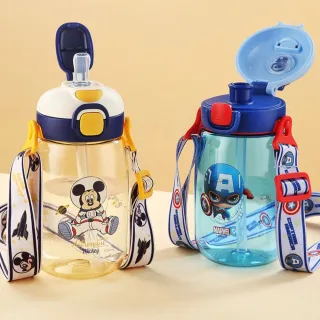 【Disney 迪士尼】背帶式吸管直飲一蓋兩用兒童水壺 - 560ml(不含雙酚A)