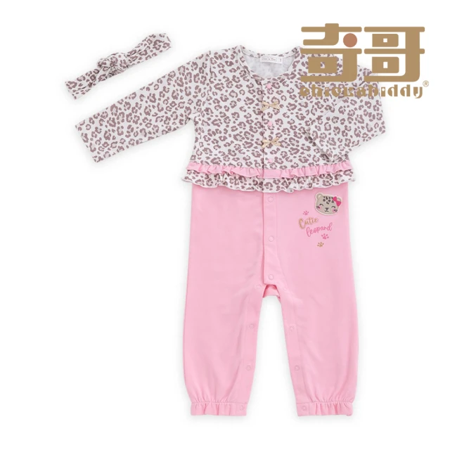 奇哥奇哥 Chic a Bon 嬰幼童裝 粉紅豹豹紋長袖兔裝/連身衣-附髮帶(1歲)