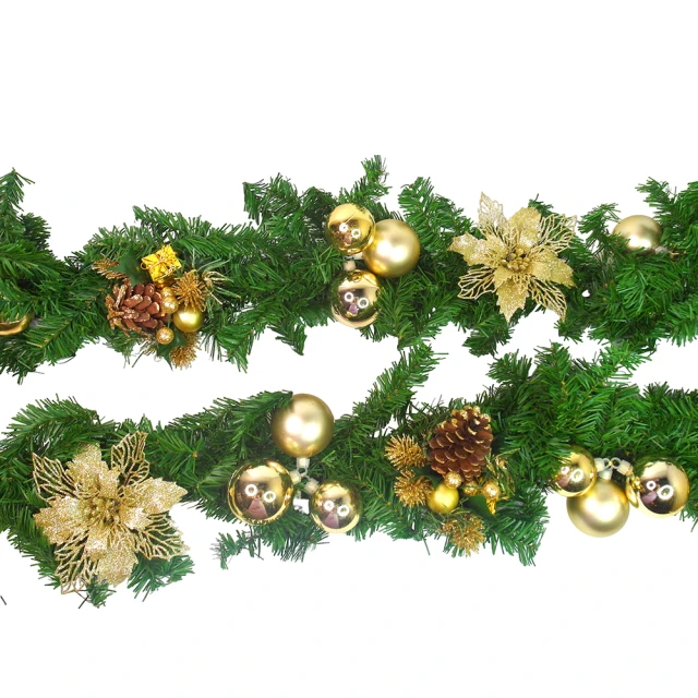 摩達客 台製9呎-聖誕裝飾樹藤條-紅金色系(可彎曲調整/可掛