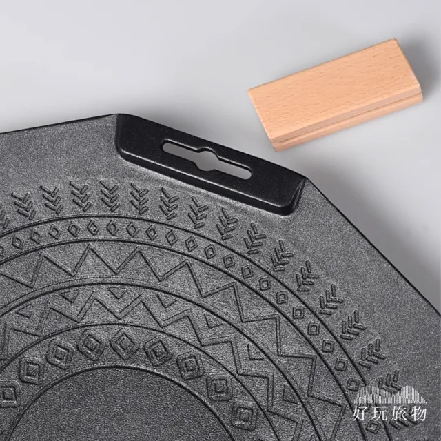 【好玩旅物】35cm_ 六角形麥飯石不沾鍋露營烤盤(附收納袋｜瓦斯電磁爐通用 無煙煎炒燒烤肉)