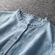 【MsMore】立領合體長袖小碎褶暗提花長袖短版襯衫上衣#114208(藍/紫)