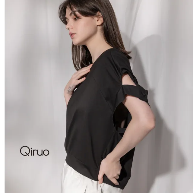 【Qiruo 奇若名品】春夏黑色時尚造型上衣 3196A 袖子裸空設計(上)