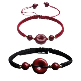 【Jpqueen】酒紅珠砂平安扣手工編織繩手腳鍊(2色手腳鍊可選)