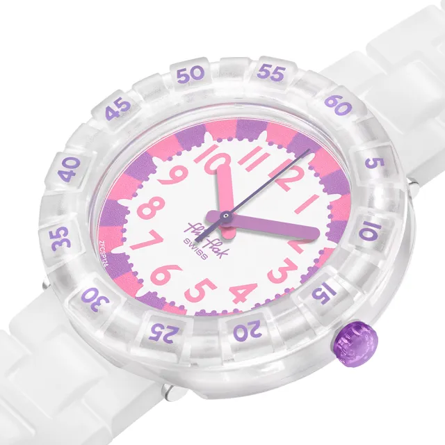 【Flik Flak】兒童錶 LEVEL MILKY 紫粉印花 兒童錶 瑞士錶 錶(36.7mm)