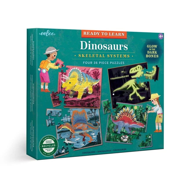 eeBooeeBoo 恐龍36片微夜光拼圖組 Dinosaurs 36 Piece 4 Puzzle Set(嬰幼兒童男童女童遊戲桌遊拼圖 -恐龍)