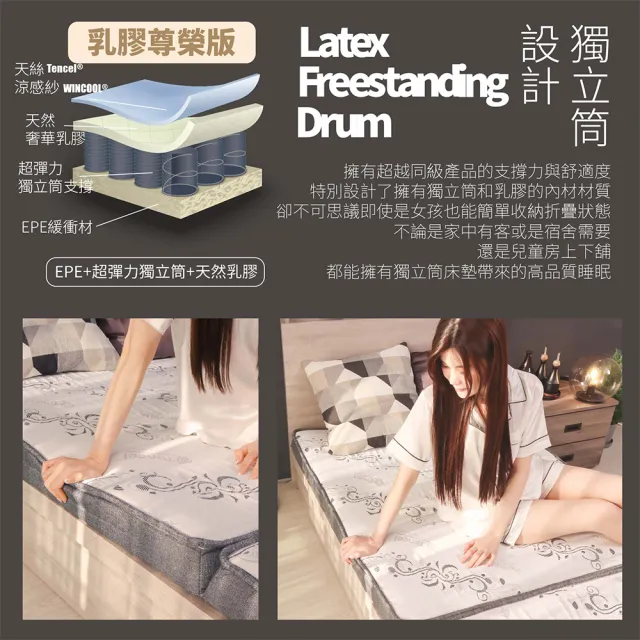 【BOSS BEDDING 小老闆寢具】雙人6尺天絲涼感獨立筒三折床墊C款(折疊床｜雙層床｜薄床墊｜宿舍床｜露營床)