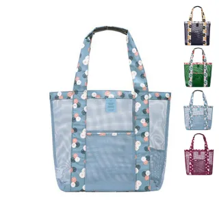 【DF Queenin】雙11 大容量戶外旅行收納單肩斜背透明網眼沙灘手提包-共4色