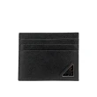 【PRADA 普拉達】三角銀logo防刮皮革L型卡片夾(2MC223-黑)