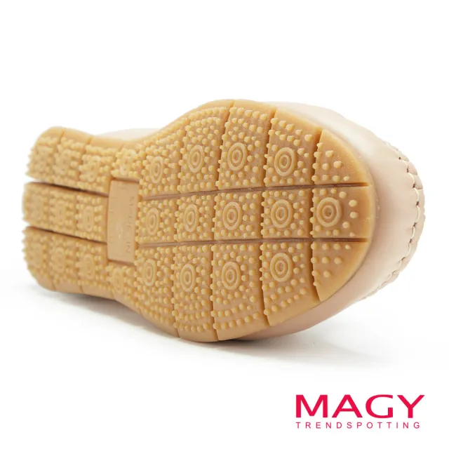 【MAGY】編織縫線真皮平底休閒鞋(裸色)