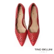 【TINO BELLINI 貝里尼】巴西進口牛皮簍空花紋尖頭高跟鞋FWET007(紅)