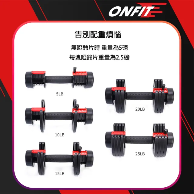 【ONFIT】25LB可調式啞鈴 2入(YL1102)