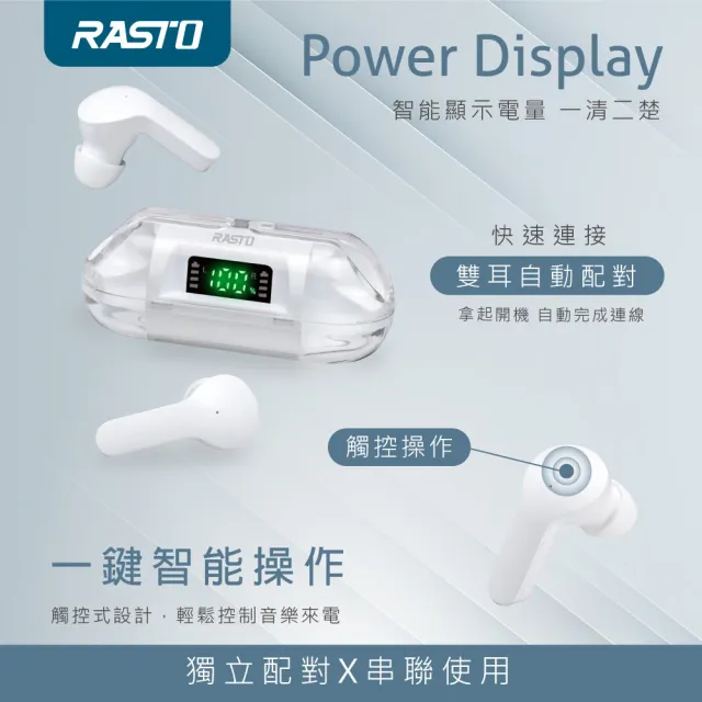 【RASTO】RS53 太空艙電量顯示TWS真無線藍牙5.3耳機