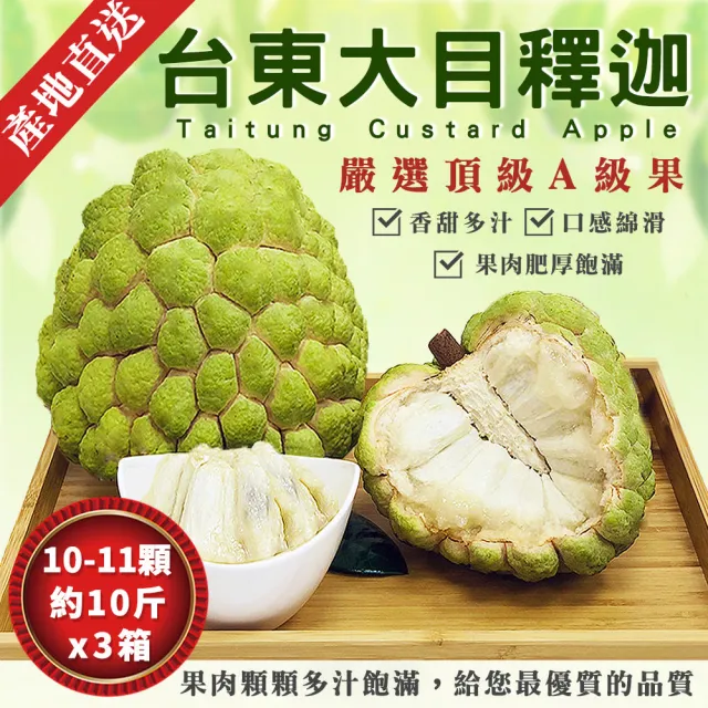 【金好迦】嚴選台東大目釋迦 A級果 10斤x3箱(10-11顆/箱)