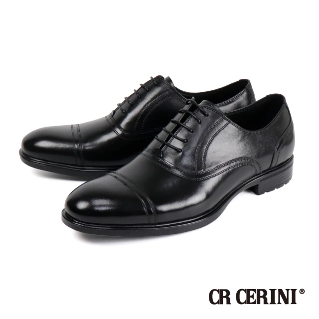 CR CERINI 質感輕量雕花翼紋德比鞋 黑色(CR118