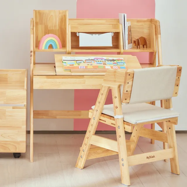 【MyTolek 童樂可】慕木桌傾斜版基本組 書桌+學學椅(原木書桌椅 成長書桌椅 傾斜書桌)