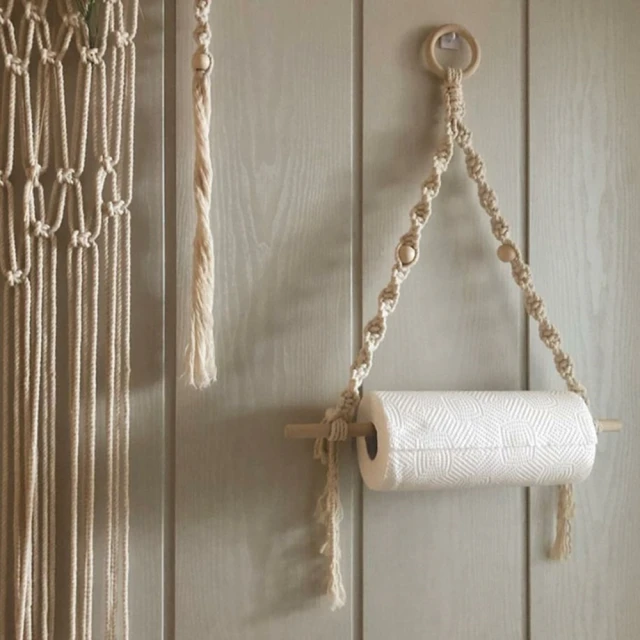 JEN 北歐風手工編織紙巾架壁掛裝飾置物架(本白)