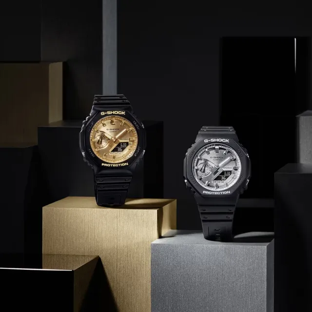 CASIO 卡西歐】G-SHOCK 農家橡樹造型纖薄黑金雙顯腕錶45.4mm(GA-2100GB