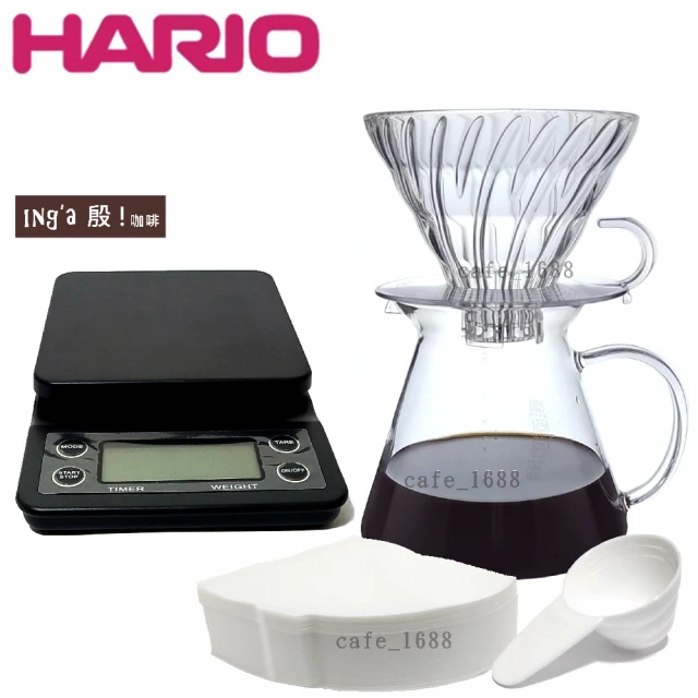 HARIO SIMPLY V60清透玻璃手沖組及Inga 計時電子秤