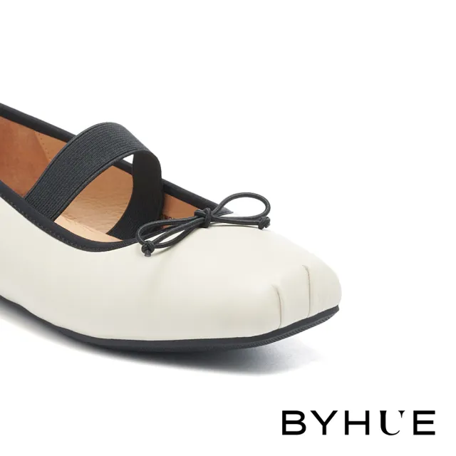 【BYHUE】優雅氣質蝴蝶結羊皮軟芯Q底方頭低跟鞋(米白)