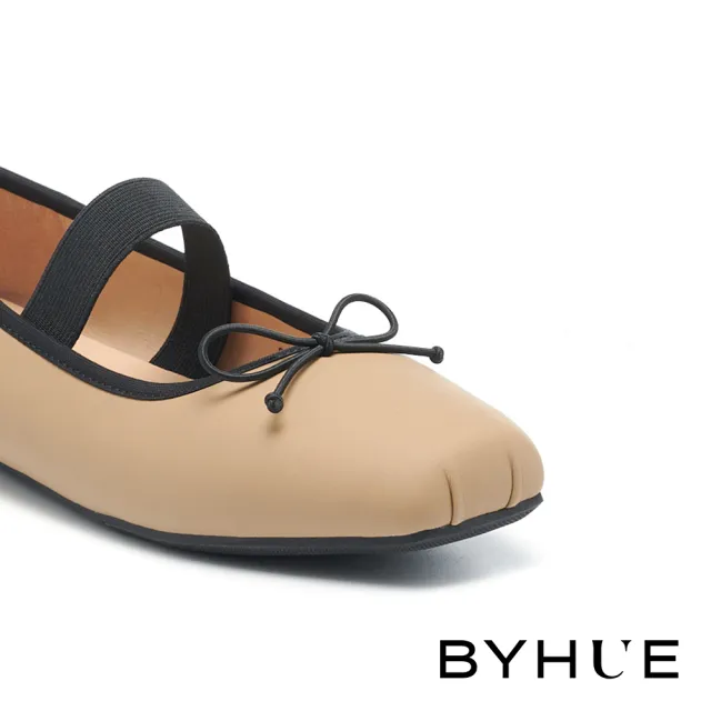 【BYHUE】優雅氣質蝴蝶結羊皮軟芯Q底方頭低跟鞋(棕)