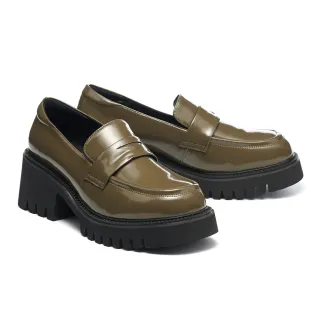 【BYHUE】質感復古學院系純色軟芯便仕方頭樂福厚底鞋(綠)