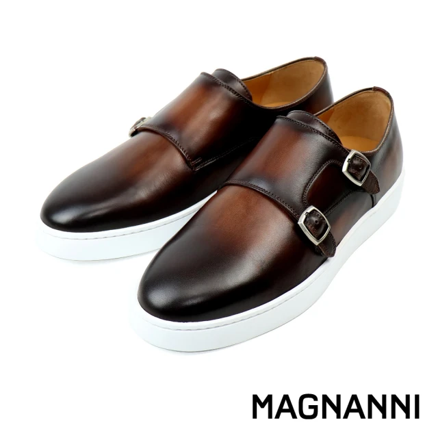 【MAGNANNI】真皮休閒雙釦孟克鞋 深棕色(24701-MBR)