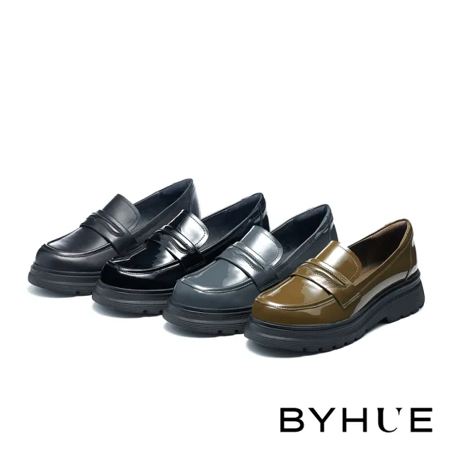 【BYHUE】質感個性純色牛皮軟芯樂福厚底鞋(黑)