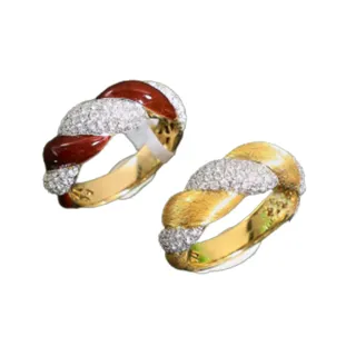 【Jpqueen】意大利織紋雕金拉絲麻花拼色戒指(2色可選)