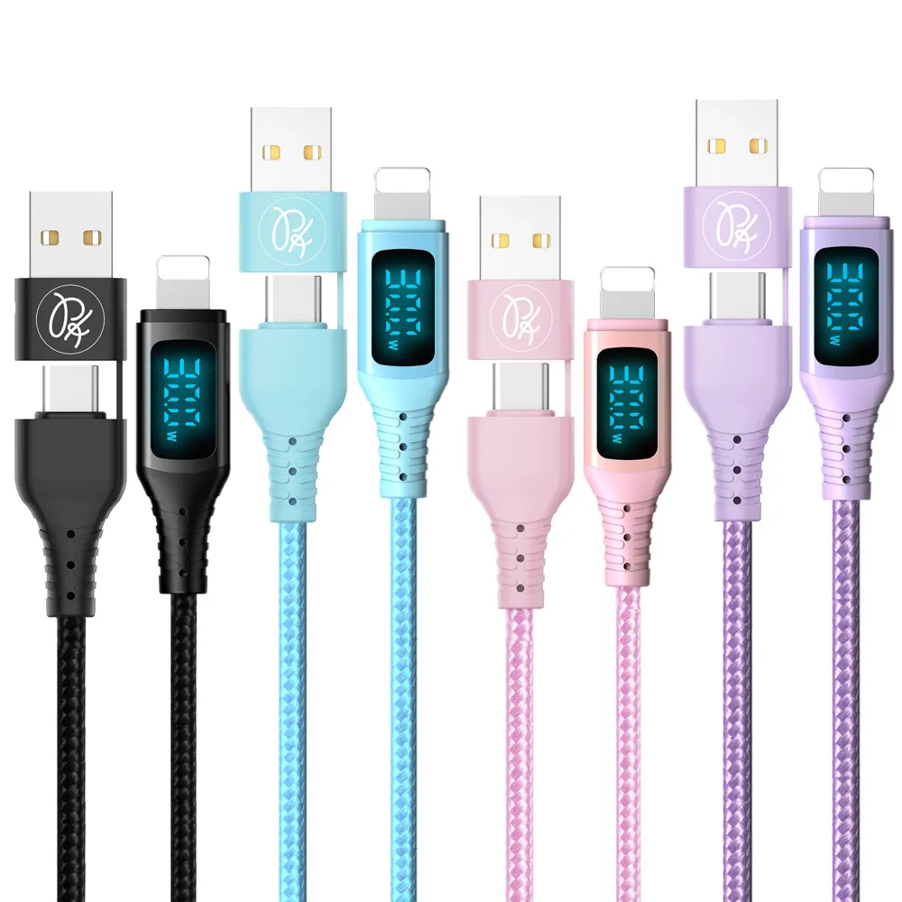 【PICKOGEN 皮克全】二合一VAW數顯 Type-C/USB-A TO Lightning PD 1.8M 快充/充電傳輸編織線 神速