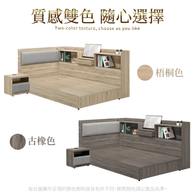【IHouse】沐森 房間4件組 單大3.5尺(插座床頭+6分底+收納床邊櫃+床頭櫃)