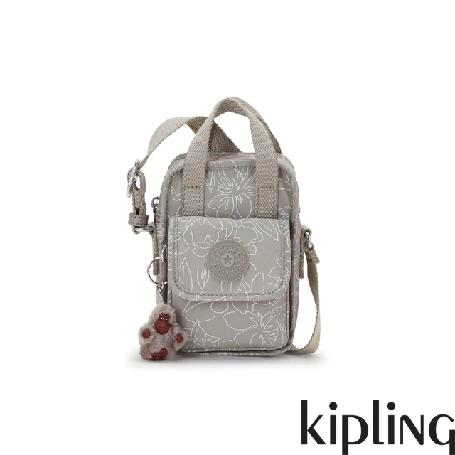 KIPLING官方旗艦館 岩石灰花卉線條印花掀蓋前袋手機包-DALYA