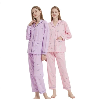 【蕾妮塔塔】櫻花園 針織棉長袖兩件式睡衣(R27207兩色可選)