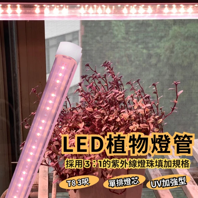 【JIUNPEY 君沛】2入組 T8 3呎 25W紫外線UV加強型光譜植物燈管(植物生長燈)