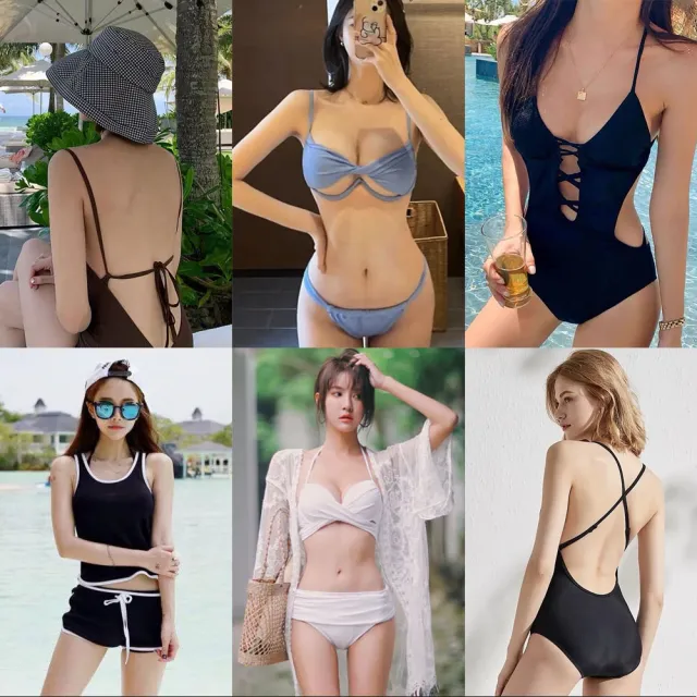 【SeasonsBikini】連身泳裝泳衣顯瘦美背 -組合(連身泳裝 女泳裝 兩件式泳裝 連身顯瘦美背)