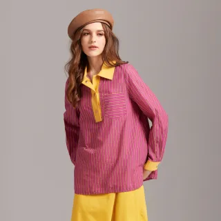 【KERAIA 克萊亞】紫芋薯泥乳酪撞色條紋上衣