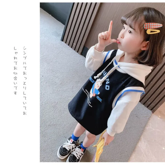 【安朵童舖】現貨韓版兒童薄款長袖小熊連帽連身裙女寶長袖拼接連身裙女童連帽長袖連身裙(14)