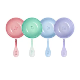 【Le Creuset】米飛兔系列 瓷器早餐元氣組-穀片碗+中式湯匙 四色選一(粉/綠/藍/紫)