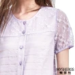 【MYSHEROS 蜜雪兒】棉質襯衫上衣 圓領 排釦 條紋 蕾絲透膚拼接袖(淺紫)