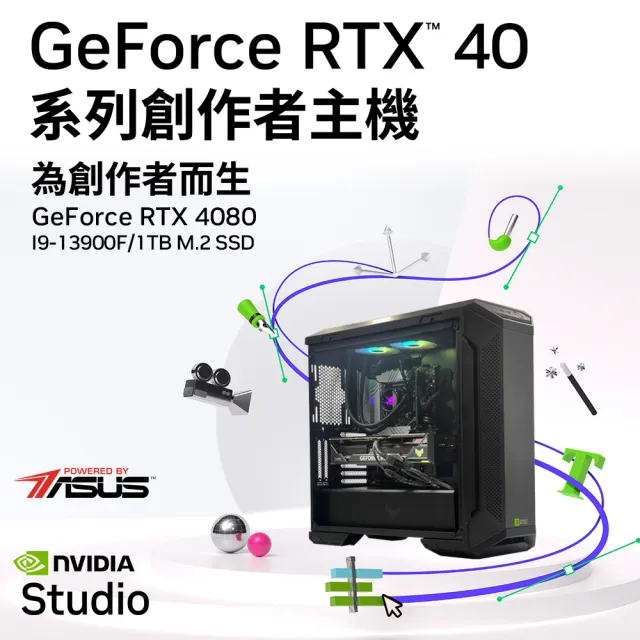 華碩平台 I9二十四核{創作樹人W}RTX4080-16G獨顯水冷Win10/11電玩機(i9-13900F/32G/1TB_M.2)