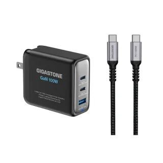 【GIGASTONE 立達】100W GaN氮化鎵三孔USB-C充電器+C to C 100W快充傳輸線(支援iPhone15/MacBook快充)