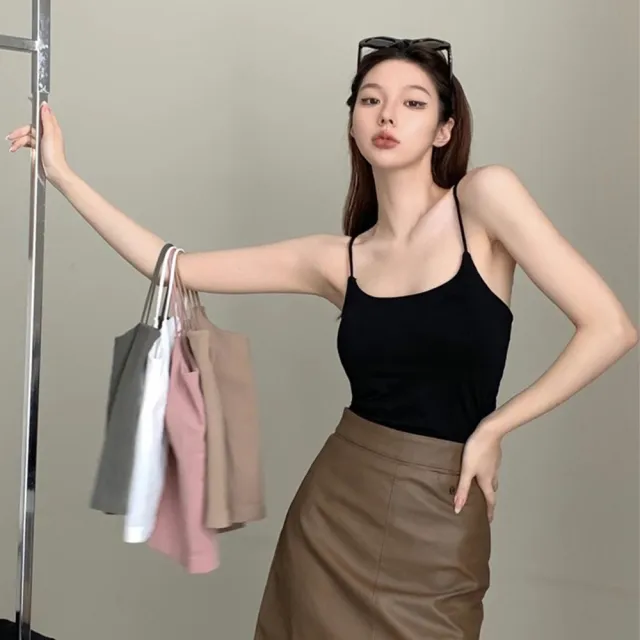 【D.studio】韓版無痕冰絲細肩背心 V278(帶胸墊免穿內衣 上衣 小可愛 女裝 衣服)