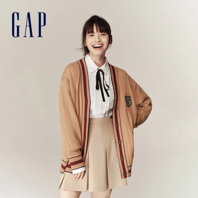 GAP 女裝 LogoV領針織外套-深灰色(714972)好