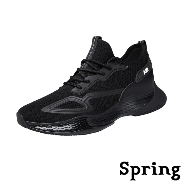 SPRINGSPRING 內增高休閒鞋/潮流飛織壓紋造型內增高休閒鞋-男鞋(黑)